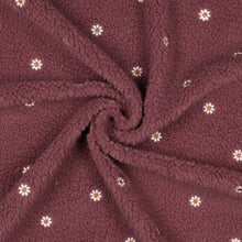 Load image into Gallery viewer, Teddy Sherpa Embroidered Daisies rosewood 0.7 M PIECE