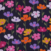 Load image into Gallery viewer, Colourful Flowers on navy French terry