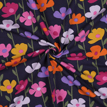 Load image into Gallery viewer, Colourful Flowers on navy French terry