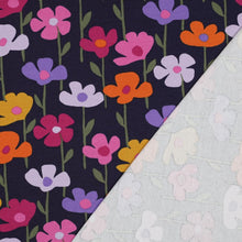 Load image into Gallery viewer, Colourful Flowers on navy French terry
