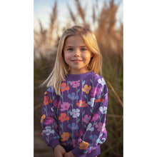 Load image into Gallery viewer, Colourful Flowers on navy French terry