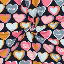 Load image into Gallery viewer, Peace and Love Hearts French terry, dark navy