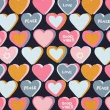 Load image into Gallery viewer, Peace and Love Hearts French terry, dark navy