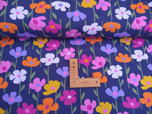 Load image into Gallery viewer, Colourful Flowers on navy French terry