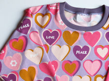 Load image into Gallery viewer, Peace and Love Hearts French terry, lilac