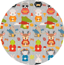 Load image into Gallery viewer, Autumn Animal Antics on textured grey French terry