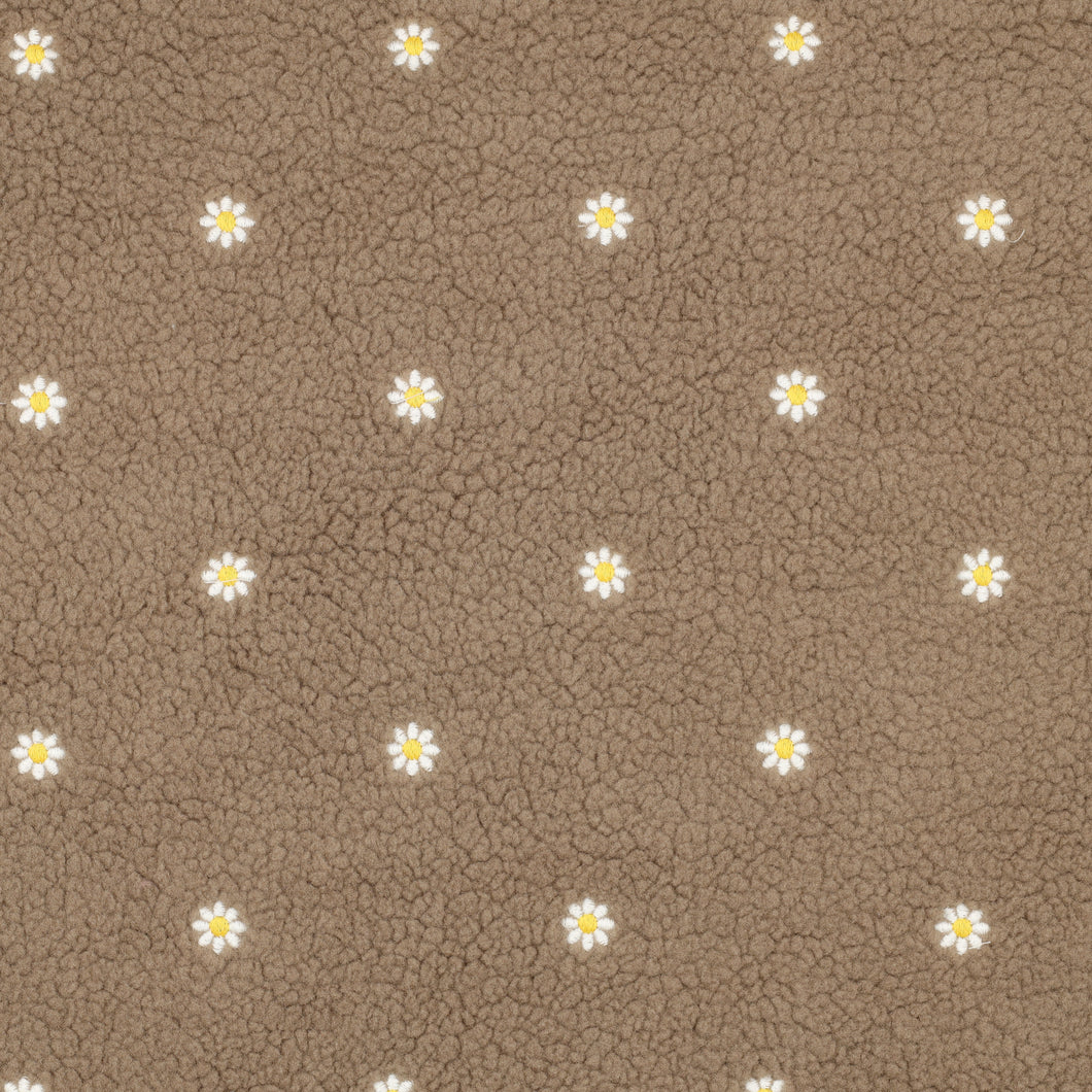 Teddy Sherpa Embroidered Daisies taupe