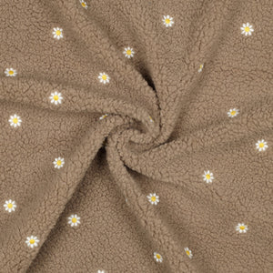 Teddy Sherpa Embroidered Daisies taupe