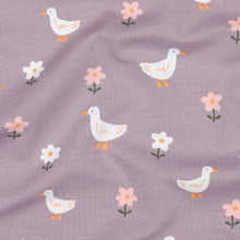 Load image into Gallery viewer, Ducks and Daisies on mauve GOTS organic jersey
