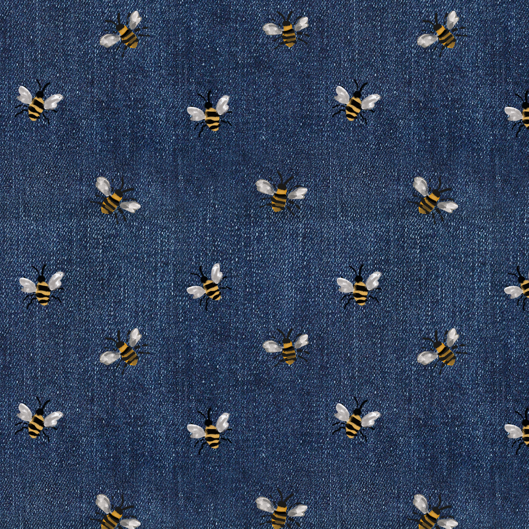 Bees on denim effect 235 gsm cotton twill