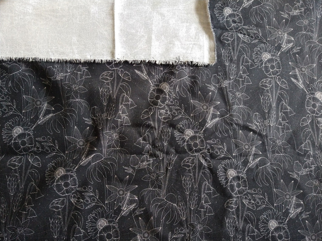 Monochrome Meadow cotton twill denim 320 gsm