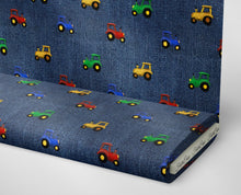 Load image into Gallery viewer, Tractors on denim look jersey
