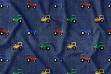 Load image into Gallery viewer, Tractors on denim look jersey
