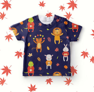 Fall Friends on dark blue French terry
