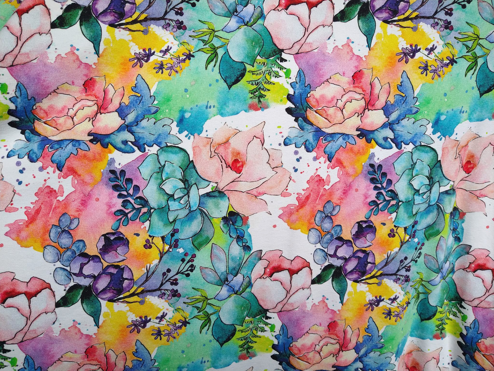 Watercolour Flowers jersey Fabricasa fabrics