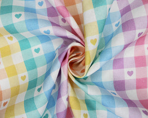 Pastel Checked Hearts cotton fabric 0.5 M PIECE
