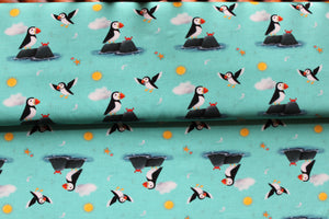 Puffins' Life on turquoise jersey, exclusive ETA W/C 24.03