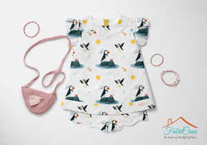 Puffins' Life on linen look jersey, exclusive ETA W/C 24.03