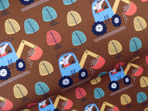 Animal Construction on brown cotton jersey