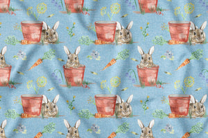 Garden Bunnies on sky blue jersey, exclusive ETA W/C 24.03