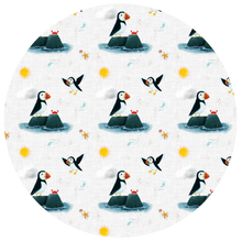 Load image into Gallery viewer, Puffins&#39; Life on linen look jersey, exclusive ETA W/C 24.03
